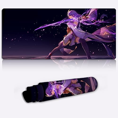 Tapis de Souris Bureau XXL Genshin Impact Raiden Shogun Design personnalisé Personnage de Jeu Tapis de Souris de Jeu Grand (11,8 x 31,49 x 0,15) Pouces