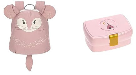 LÄSSIG Kleiner Kinderrucksack für Kita Kindertasche Krippenrucksack mit Brustgurt & Kinder Lunchbox Brotdose mit herausnehmbarer Unterteilung, BPA-frei/Adventure Tipi, rosa, 1 Stück (1er Pack)