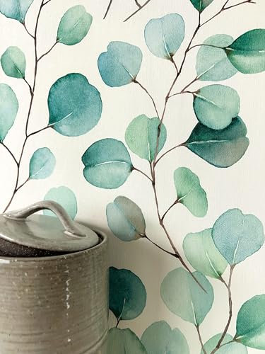 NEWROOM Tapete Blau Vliestapete Eukalyptus - Mustertapete Floral Türkis Weiß Blätter Pflanzen Eukalyptusblätter Romantisch Blättermuster Aquarell inkl. Tapezier-Ratgeber