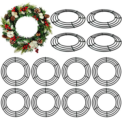 Thealyn 12 Stück 30 cm Metall Kranz Rahmen Draht Kranz Ringe für Weihnachten Neujahr Party Home Decor Crafts Supplies (Grün)