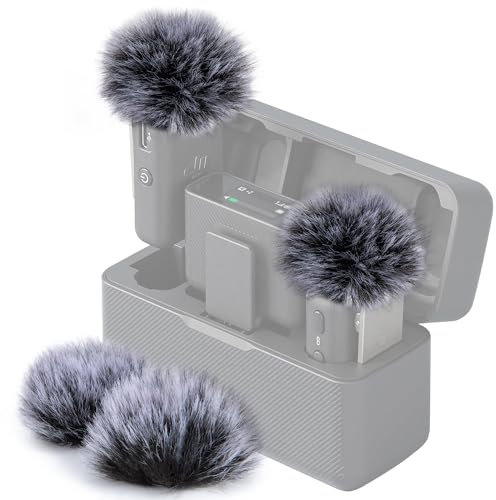 SUNMON DJI Mic Windscreen Furry Foam - DJI Wireless Mic Outdoor Microphone Cover Muff Pop Filter Noise Reduction, Mic Covers for DJI Microphone Wireless(4 PC)