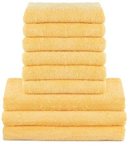 ZOLLNER 9tlg. Handtuch Set aus 6X Handtücher (ca. 50x100 cm), 3X Duschtücher (ca. 70x140 cm), besonders weich und saugstark, waschbar bis 95°C, Baumwolle, Sonne