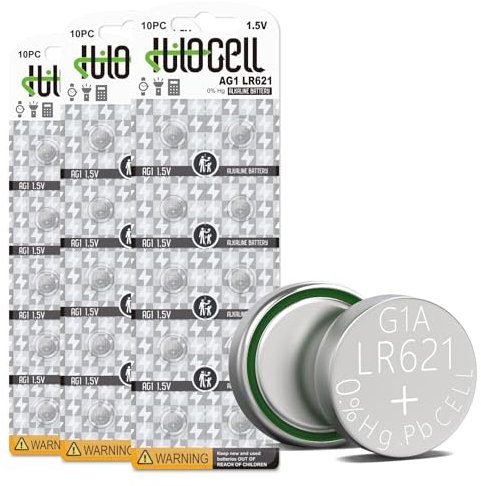hilocell 30 x SR621SW AG1 1.55V Alkaline LR621 Button Cell Battery Replacement for Clocks, Watches, Toys, Remote Control 164 363 364 SR60 SR60L TR621SW SR621