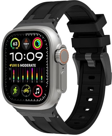 Shesyuki Sport Silicone Strap Compatible with Apple Watch Ultra 2 / Ultra 49mm 45mm 44mm 42mm for Men, iWatch Ultra/Ultra 2 SE Series 9 8 7 6 5 4(Black Adapter- Black)