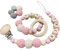 2er Set personalisierte Kette mit Namen Wunschnamen Holz Name | Handmade Babygeschenk zur Geburt für neugeborene (Rosa Beige Rosa)
