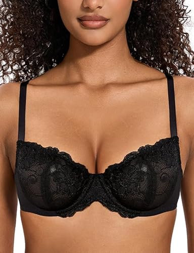 Deyllo Reggiseno Donna con Ferretto Push Up Balconcino Taglie Grandi Comfort Nero 2D