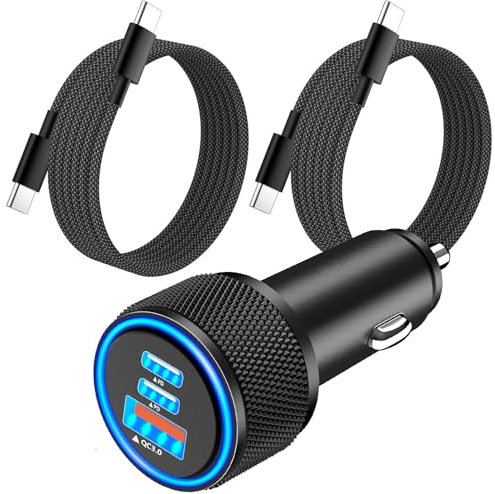 iPhone 15/15 Pro Max Car Charger, 3-Port Fast USB C Car Charger Power Cigarette Lighter Adapter with 2Pack 3FT USB C to C Cable for iPhone 15/15 Plus/15 Pro Max, iPad Pro/Air/Mini, AirPods Pro