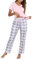 Litherday Pigiama Donna Estivo Cotone Due Pezzi con Maglietta Manica Corta e Pantaloni Lunghi a Quadri Morbido Leggero Scollo a V,Rosa,L