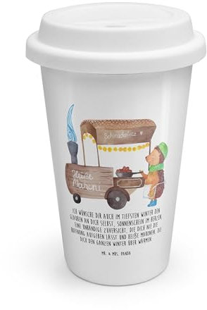 Mr. & Mrs. Panda To Go Becher Igel Maronen - Geschenk, To go Becher Kaffee, Wintermotiv, Advent, Duft, Heiligabend, Kastanien, Weihnachtsmarkt,