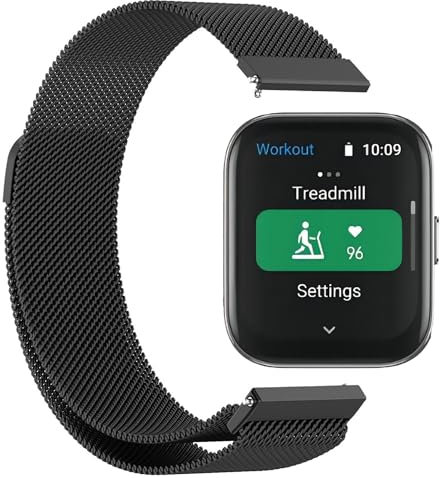 GIOPUEY Stainless Steel Milanese Mesh Watch Band for Amazfit Bip 5 Unity - Black