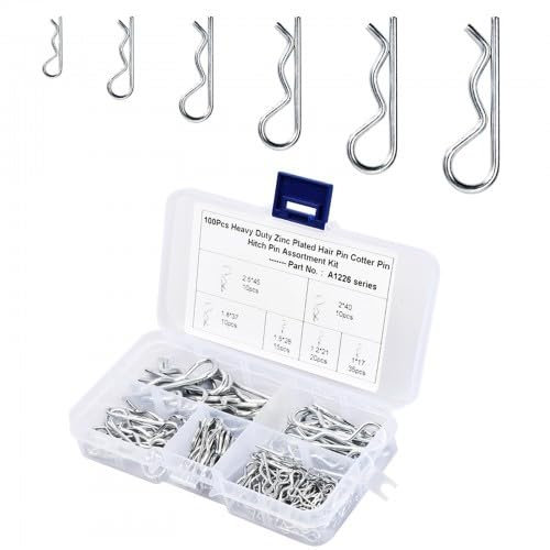 100 Stück Splinte R-Cotter Pins Set, 6 Größen Federstecker Assortiment, Sicherungssplinte für Anhängerkupplungen, Autos und Gartengeräte, Edelstahl