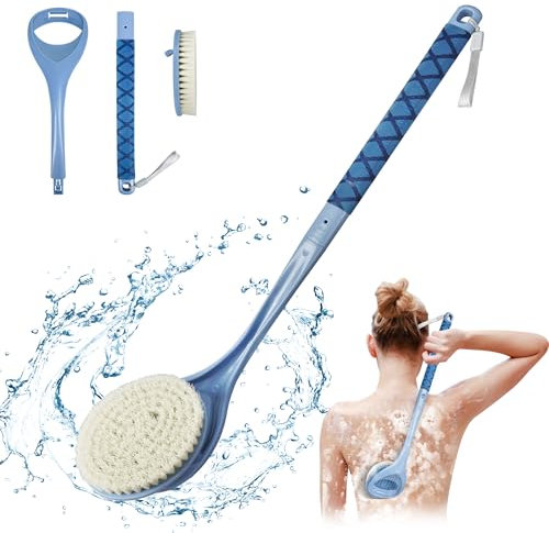 Gobiteli Cepillo de ducha extraíble de mango largo para exfoliar el cuerpo y limpieza profunda, para hombres, mujeres y ancianos (azul)