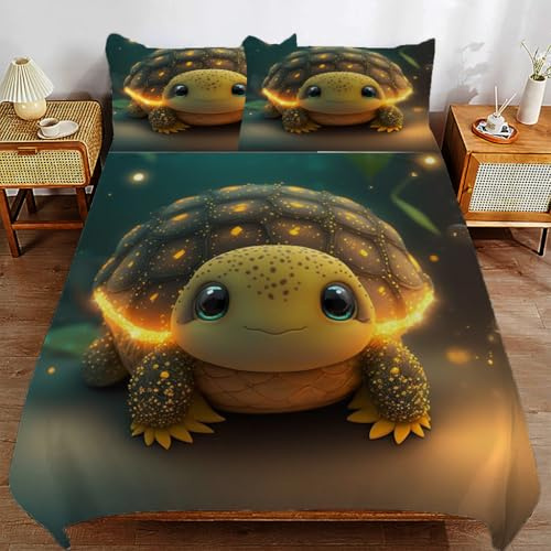 ZHDEDSP 3D-Bettwäsche-Set mit Schildkröten-Motiv für Einzelbett, 155 x 220 cm, Kissenbezug 80x80 cm 2-teilig