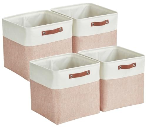MANGATA Stoff Aufbewahrungswürfel, Regal Fächer Organisationskörbe | Weicher und strapazierfähiger Stoff, Rosa Weiß, 25x25x25cm, 4-er Pack