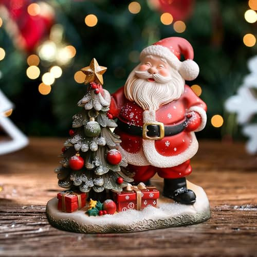 GZWY Weihnachtsdeko Weihnachtsmann Figuren Harz Ornament Weihnachten Deko Weihnachtsmann und Weihnachtsbaum Tischdeko für Weihnachtsdeko Innen Kamin Büro Zimmer Weihnachten Geschenke (A)