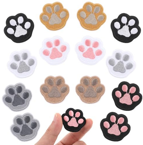 Thinp 14 Stück Bügelflicken Kinder,Bügelflicken Hundepfoten,Bestickte Aufnäher,Pfotenabdruck Patches zum Aufbügeln,Pfote Hund Aufnäher,Flicken zum Aufbügeln,Stoff Zum Aufbügeln,für Kleidung Jeans