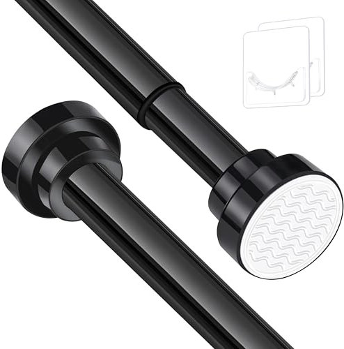 Stainless Steel Extendable Shower Curtain Rod Tension Pole, including 2 Holder,Net Voile Curtains Rail,Adjustable Telescopic Rods Extendable for Kitchen Cupboard Bathroom Window(72cm-132cm) Black