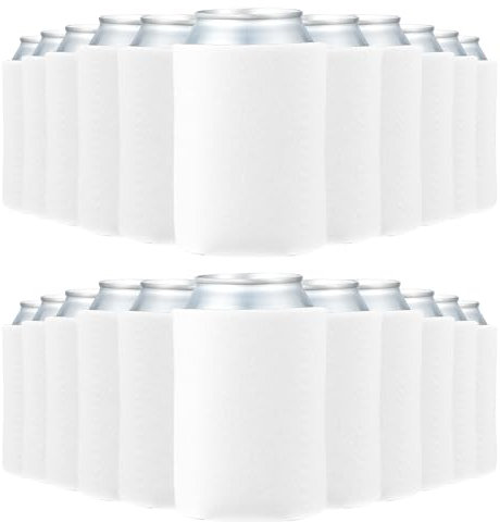 PATIKIL Blank Beer Can Cooler Sleeves, 50Pcs Plain Bulk Collapsible Bottle Sleeve Insulated Foam Can Cover for 10oz Bottle Can Wedding Party Events HTV Sublimation, White