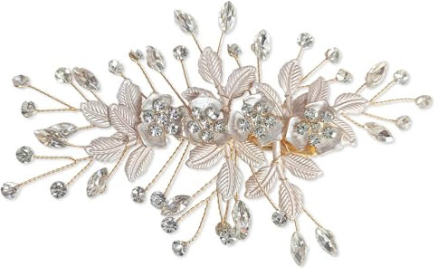 NIIIYTYB Fermaglio per capelli elegante da donna, color oro rosa chiaro, con strass, fermaglio per capelli fatto a mano, accessorio per spose e acconciature eleganti