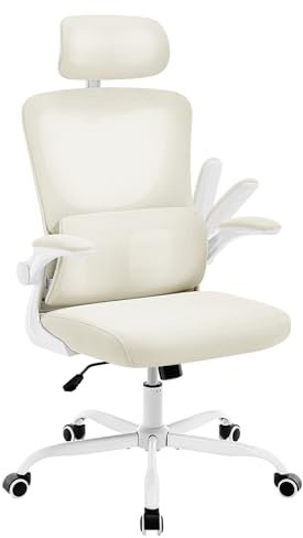 WOLTU Bürostuhl ergonomisch, Schreibtischstuhl mit Schaukelfunktion, Verstellbare Kopfstütze, umkehrbare Armlehnen, Lendenwirbelstütze Arbeitsstuhl für Büro, Bürostühle 150 kg, Beige