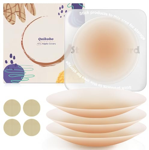Quikobo 2 Pairs Nipple Covers for Women with Storage Board, Silicone Reusable Sticky Nipple Pasties Ultra-Thin, Invisible, Seamless Nude
