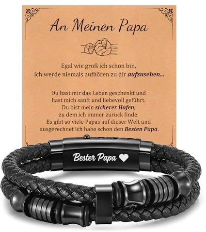 FLHEART Vatertagsgeschenk Papa Geschenk Armband Herren - Schwarzes Herrenarmband mit Gravur Bester Papa für Vater, Verstellbare Lederarmband für Männer Geschenke für Vatertag Geburtstag