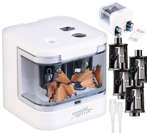 General Office Anspitzer: Bleistiftspitzer, USB- & Batterie-Betrieb, 6-12 mm Ø Stifte, weiß (Bleistift Spitzer, Elektronischer Spitzer, Pencil)