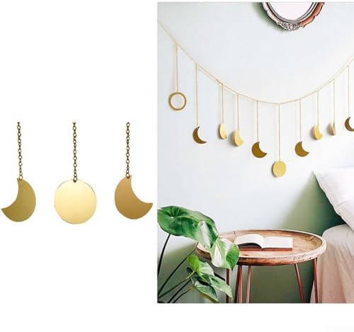 Mondphasen-Wandbehang, Metall-Girlande, Dekoration in Gold, für böhmische Heimdekoration, Wanddekoration mit 11 Monden für Weihnachten, Hochzeit, Party, Dekoration (mittelgroß)