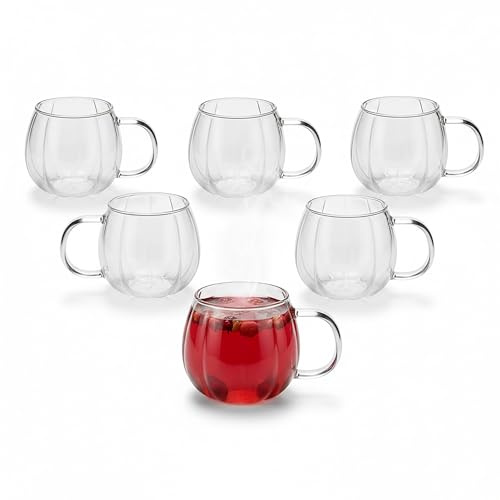 Relaxdays Gläser, 6er Set, mit Henkel, 400 ml, für Kaffee, Latte Macchiato & Tee, Borosilikatglas, Teetasse, transparent