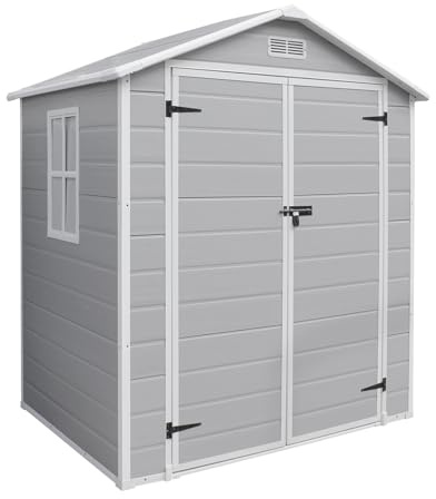 LEADZM Gartenhaus wetterfest 5m³, Kunststoff, Geräteschuppen im Freien, Die Fläche beträgt 2,5 m², 182 x 134 x 210 cm, grau