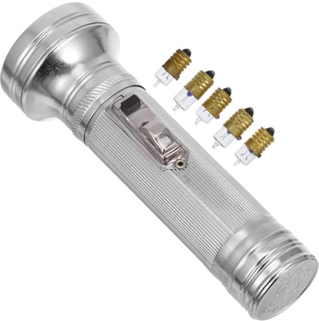Vintage Iron Brightness Prop Adjustable Flashlight with Photography | 1980s-inspired Silver Handheld Torch, Portable Lightweight Build, Multiple Light Modes for Performances