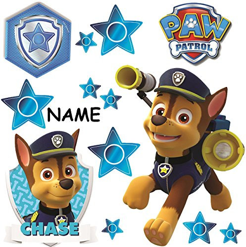 alles-meine.de GmbH große Wandsticker - P. Patrol - Polizei Hund Chase - incl. Name - selbstklebend + wiederverwendbar + wasserfest - Aufkleber für Kinderzimmer - Wandtatto..