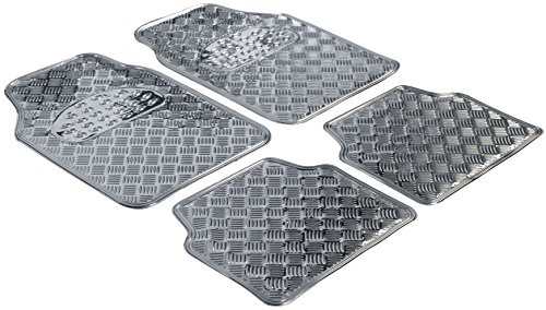 Car Comfort 28028 Auto Gummimatten Metallic Riffelblech, Universal Auto Matten, Fußmatten, Schmutzfangmatte, 4-Teilig, Zuschneidbar, Silber