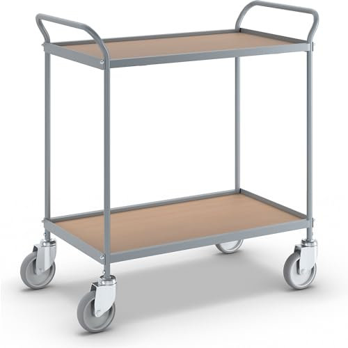 eurokraft | Servierwagen | Etagenhöhe 590 mm | 2 Etagen | mit 4 Lenkrollen | Rad-Ø 125 mm
