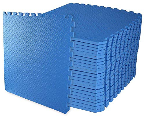 ComFy Mat Gym Flooring Mat, Foam Exercise Mats, Interlocking Puzzle EVA Floor Tiles, Non slip Rubber Cushion For Home Workout, Bonus Adhesives,24X24(60x60cm) Blue 16 TILES (64 Square Feet)