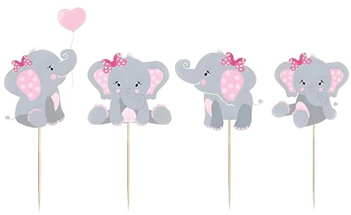 Finduat 48 Pieces Pink Elephant Cupcake Toppers for Girl Baby Shower Decorations Supplies, Baby Girl Birthday Party Supplies(Double Sided)
