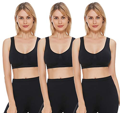 JOJOANS 3er Pack Sports BH Bralette Die ultimative Komfort-BH gepolstert Nahtlose Stretch Action Freizeit hochwertige Unterwäsche (Schwarz, XXXL)