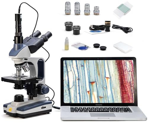 SWIFT Trinocular Composite Microscope SW350T 40X-2500X Magnification Boiling Pot Head Research Quality Dual Layer Mechanical Stage 1.3MP Camera and Software Windows and Mac Compatible