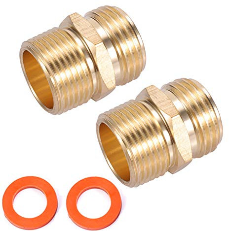 Lot de 2 connecteurs mâles GHT 3/4 x 3/4 NPT mâle, adaptateur de tuyau d'arrosage en laiton, raccord de tuyau d'arrosage en laiton NPT, double filetage mâle taille GHT 3/4 x 3/4 NPT