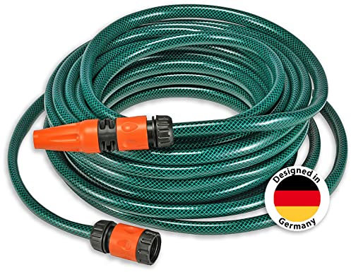 Gartenschlauch 20 m mit 1/2 Zoll | Premium Wasserschlauch grün mit Armaturen | Garten Schlauch & Anschlussgarnitur mit Klick Stecksystem | Bewässerung Starter Set druckfest, flexibel & formstabil
