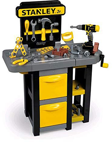 Smoby 7600360317 Stanley-Werkbank klappbar-39 Zubehörteile-mit Rollen und Griff 360317