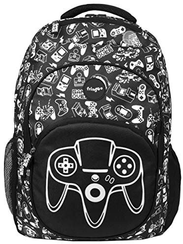 Fringoo - Großer Kinderrucksack für Jungs | Perfekt als Schultasche oder als Reisetasche | Mit Laptoptasche, Fächern und Loch für Kopfhörer - Game On