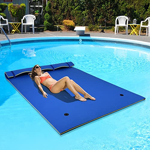 GOPLUS 270x180cm Wasserhängematte mit Kissen, Schwimmbett bis zu 300 KG Belastbar, Aufrollbare Schwimmmatte aus XPE, Schwimmfloß Wasserliege für Pool Schwimmbad Meer (Blau, 270x180cm)