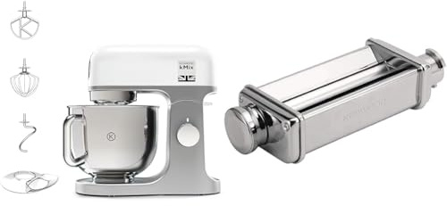 Kenwood KMX750WH Impastatrice Planetaria Kitchen Machine kMix, Robot da Cucina Mixer & KAX980ME Accessorio Sfogliatrice per Impastatrice Planetaria, Acciaio Inossidabile, Argento