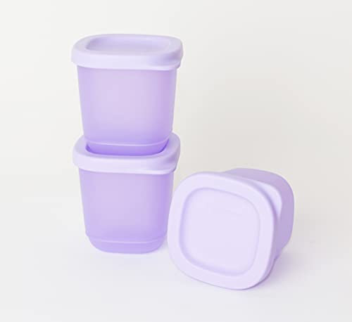 TUPPERWARE Eisscholle Cubix Gefrier-Behälter Gefrierbehälter 3X 110ml Flieder + Kugelschreiber