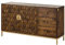 MASSIVMOEBEL24.DE Diamond Sideboard massives Mango Holz auf Eisengestell, Kommode braun geöltes Massivholz, Wohnzimmer Schrank 3 Schubladen mit Knopfgriffen, 2 Türen mit Push-to-Open, Mosaik in Gold