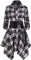 OLIPHEE Women's Shirt Dress Check Tartan Shirt Long Sleeve Blouse Mini Dress Long Top Waist Belt Plaid Shirt Skirt Black XXL