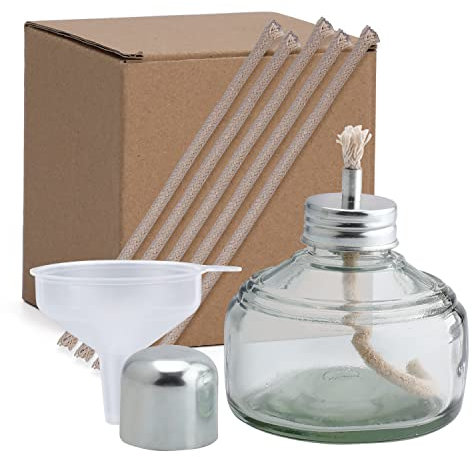 ANNWAH Glass Alcohol Lamp Burner - Chemistry Burner Heater Portable Heating Bottle with Metal Cap 150ml with 5 Free Replacement Wicks and Funnel