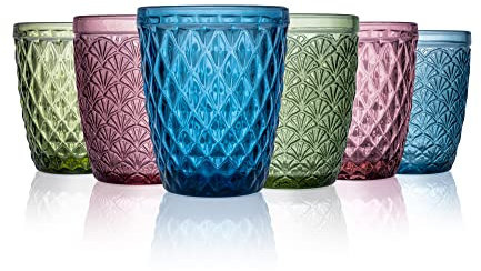 Norqvist Trinkgläser Set bunt - Gläser Set - Wassergläser farbig, Saftgläser - 6er Set 250 ml - Spülmaschinengeeignet - Modernes Design mit Mustern