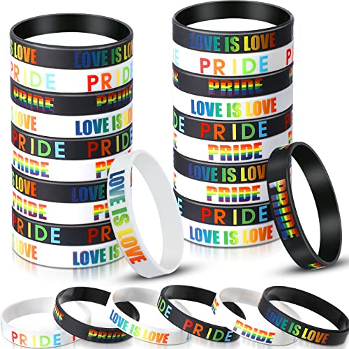 Aoriher Pulseras de orgullo a granel, pulseras gay del orgullo del arco iris LGBT, pulseras de silicona para lesbianas y gay, pulseras de goma para desfiles, accesorios de fiesta LGBT, suministros de
